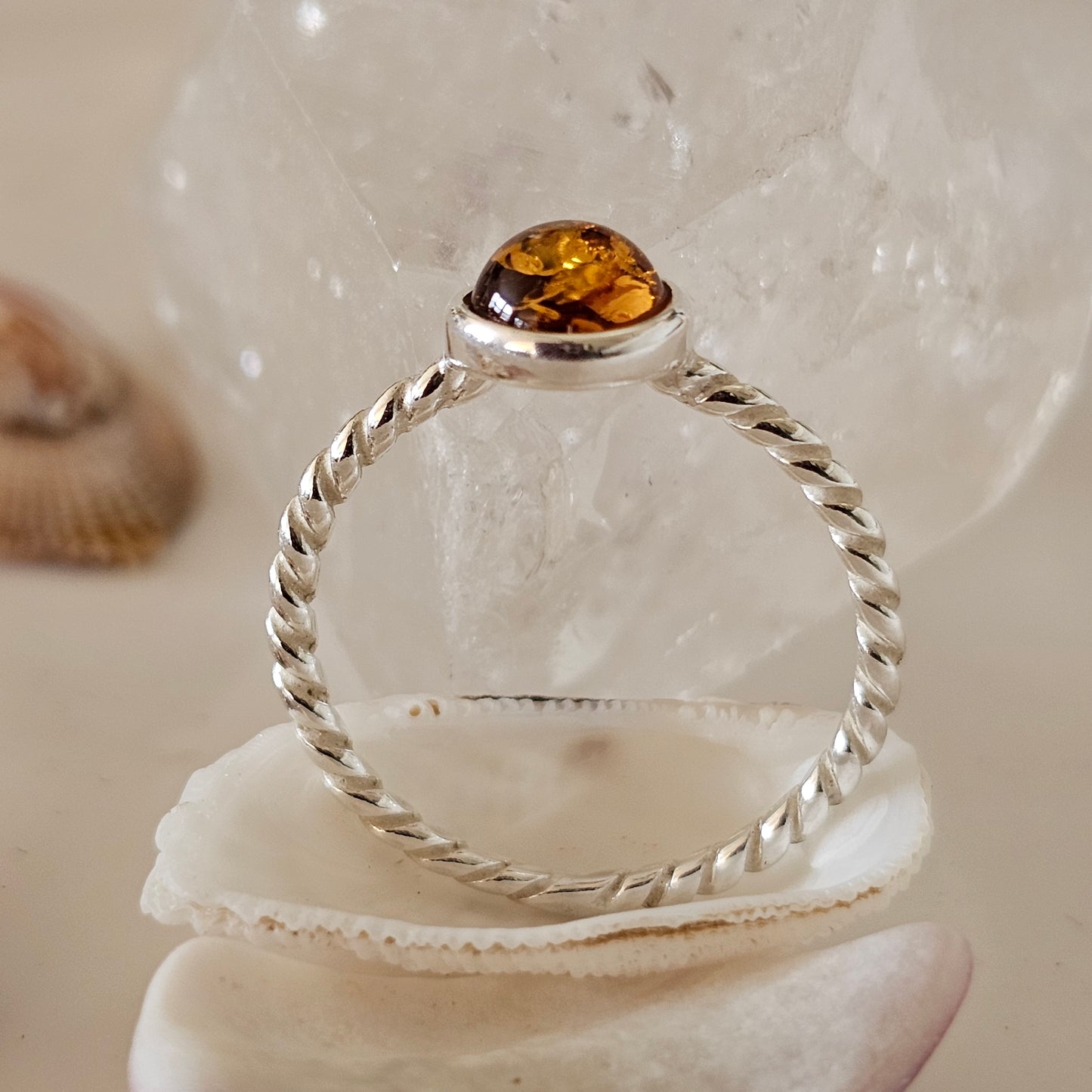 Sterling Silver Amber Ring- Style 11