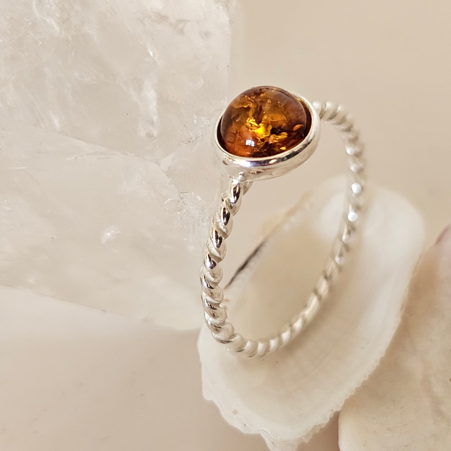Sterling Silver Amber Ring- Style 11