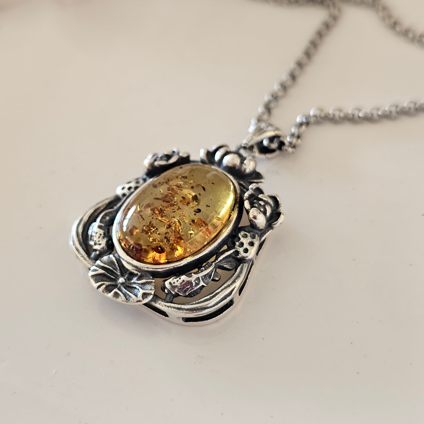 Sterling Silver Amber Pendant