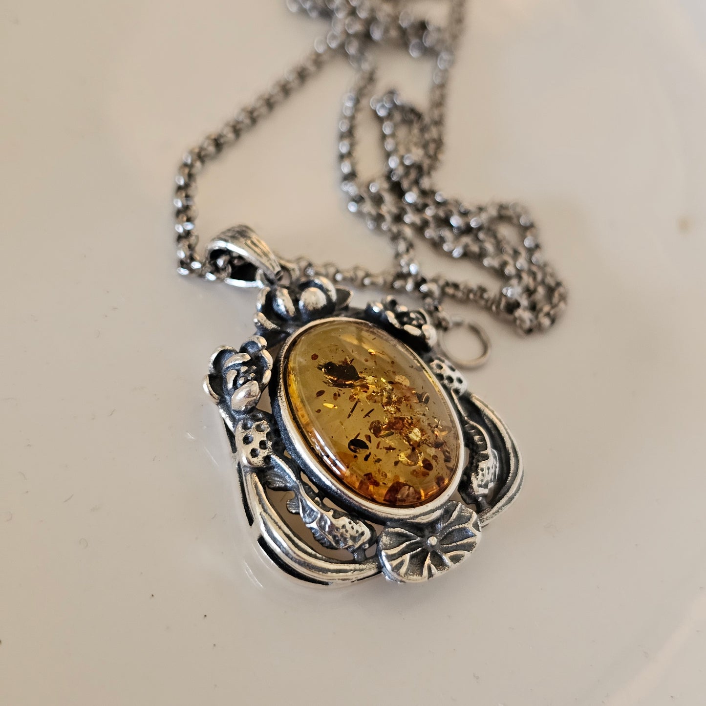 Sterling Silver Amber Pendant