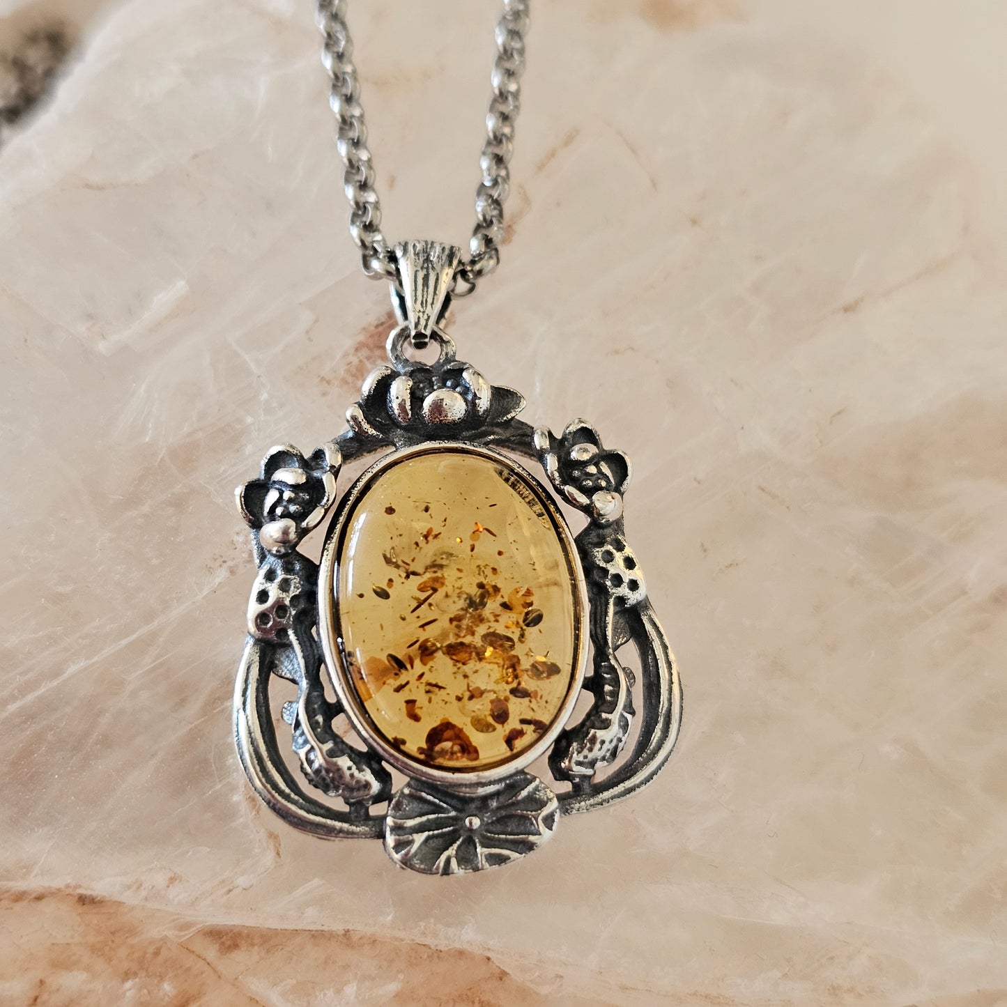 Sterling Silver Amber Pendant