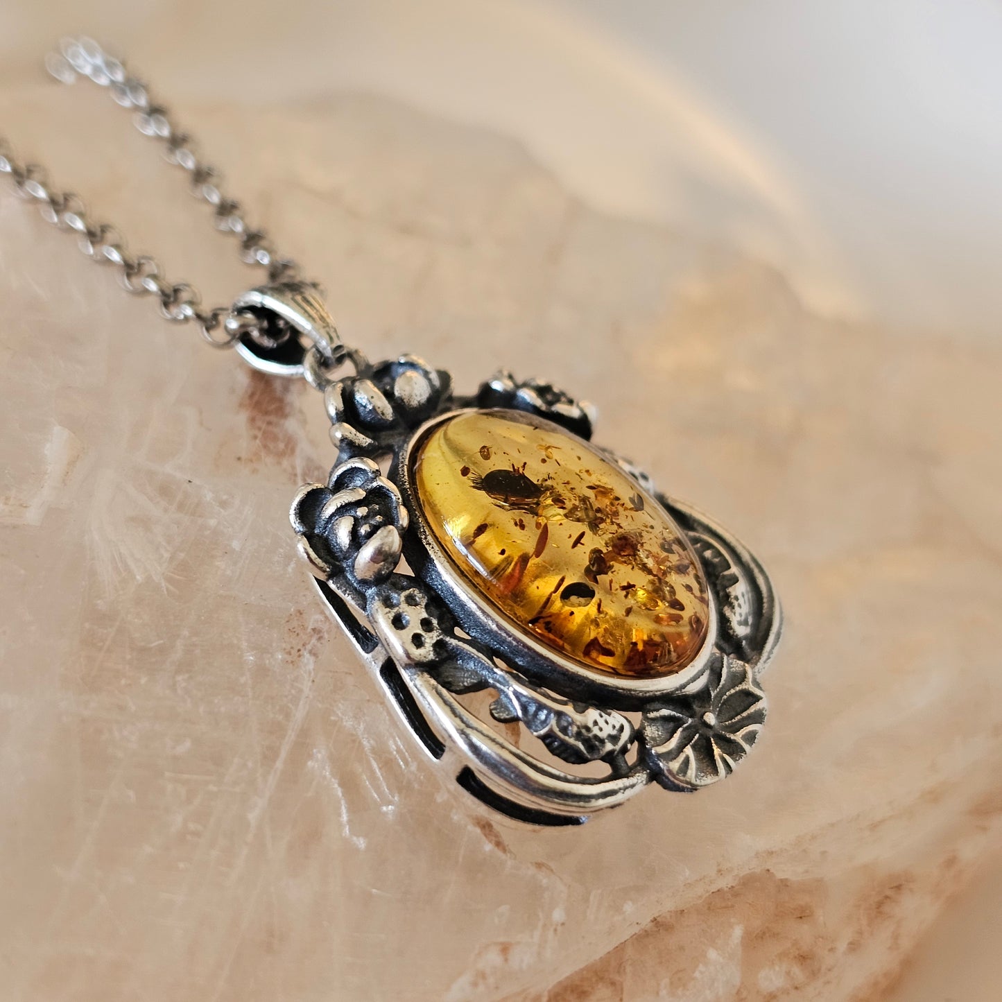 Sterling Silver Amber Pendant