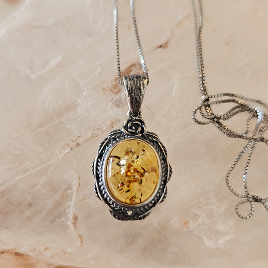 Sterling Silver Amber Pendant