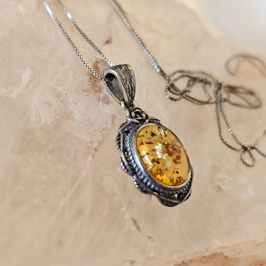 Sterling Silver Amber Pendant