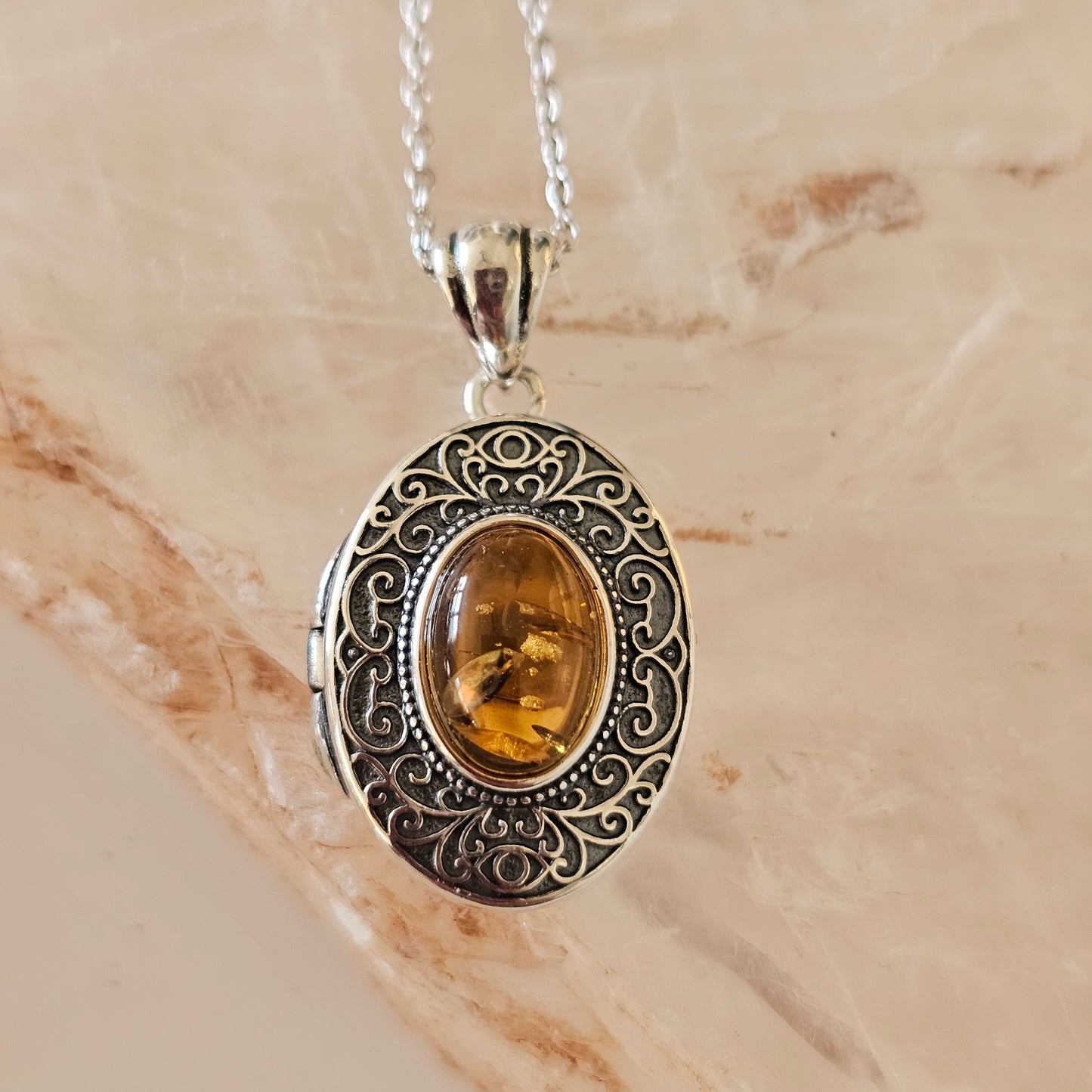 Sterling Silver and Amber Locket