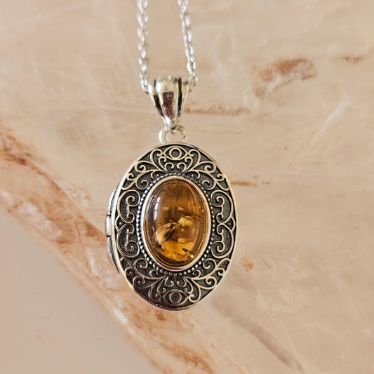 Sterling Silver and Amber Locket