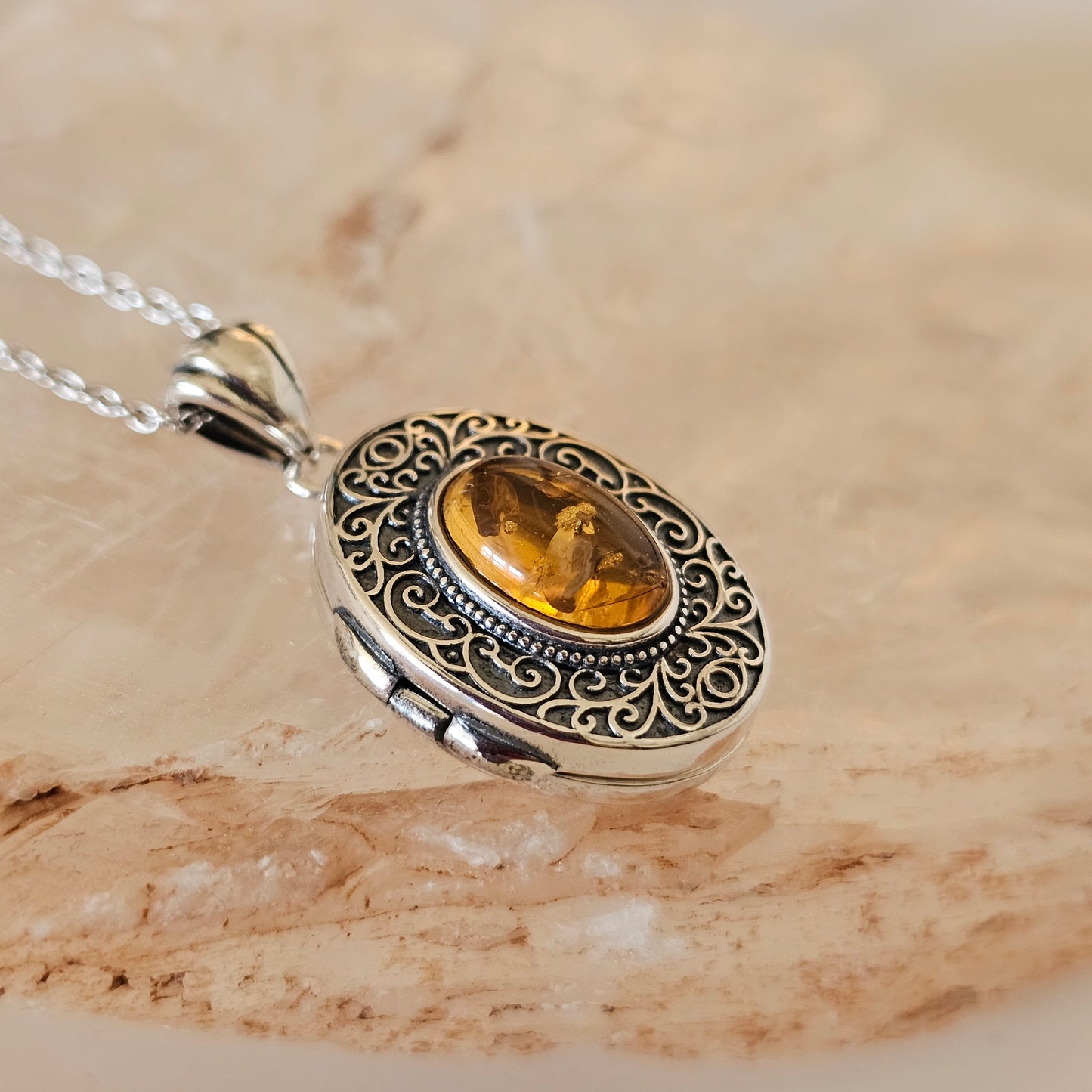 Sterling Silver and Amber Locket