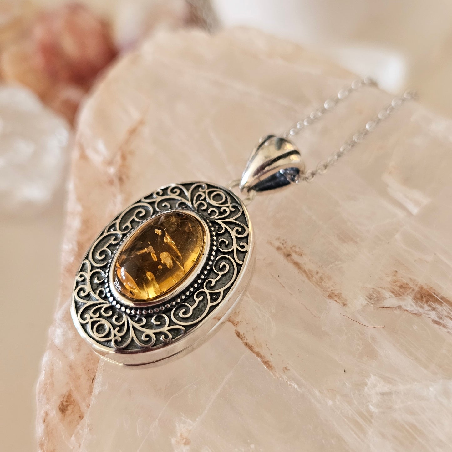 Sterling Silver and Amber Locket