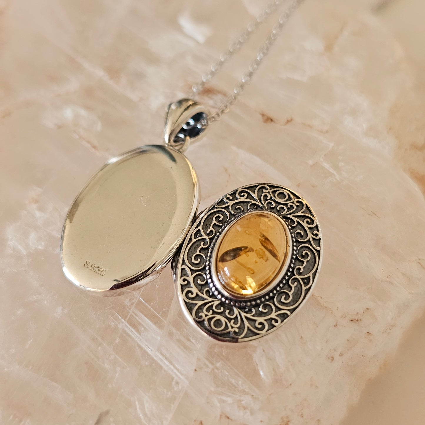 Sterling Silver and Amber Locket