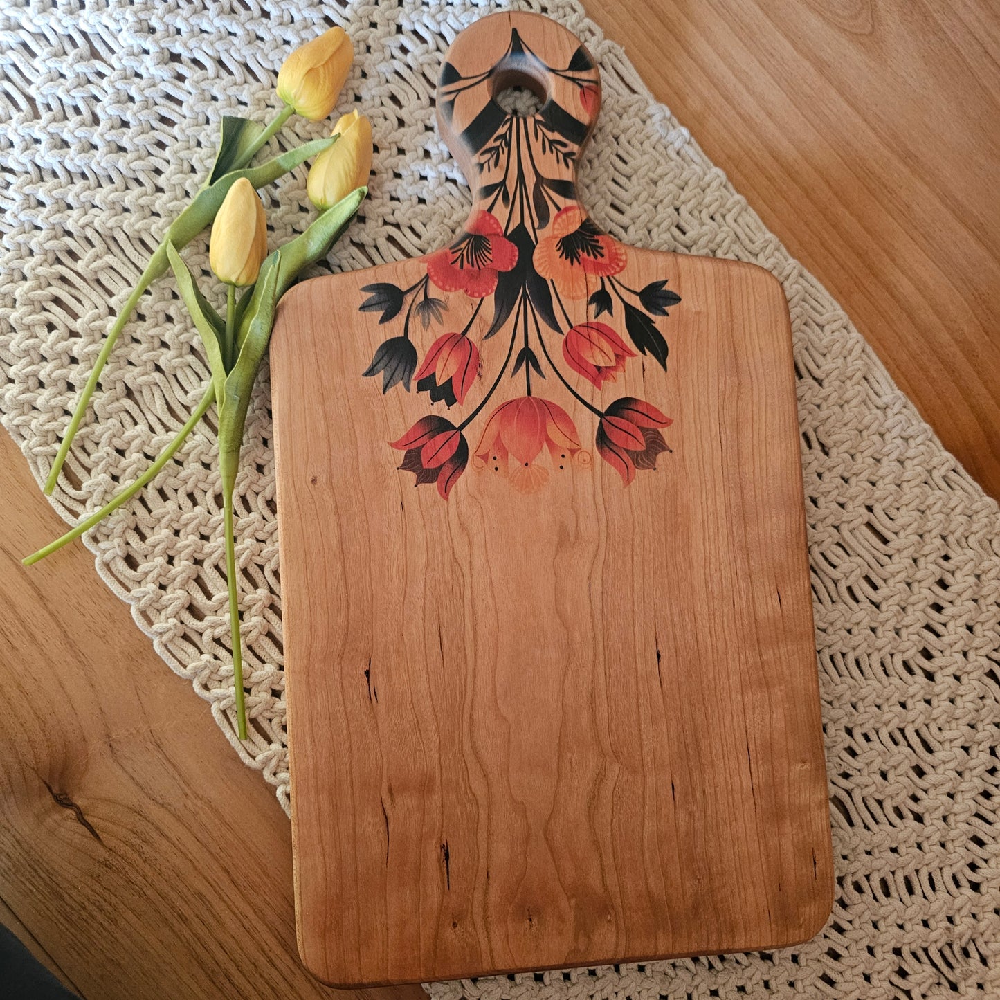 Folk Art Charcuterie Board- Cherry 17"x9.5"