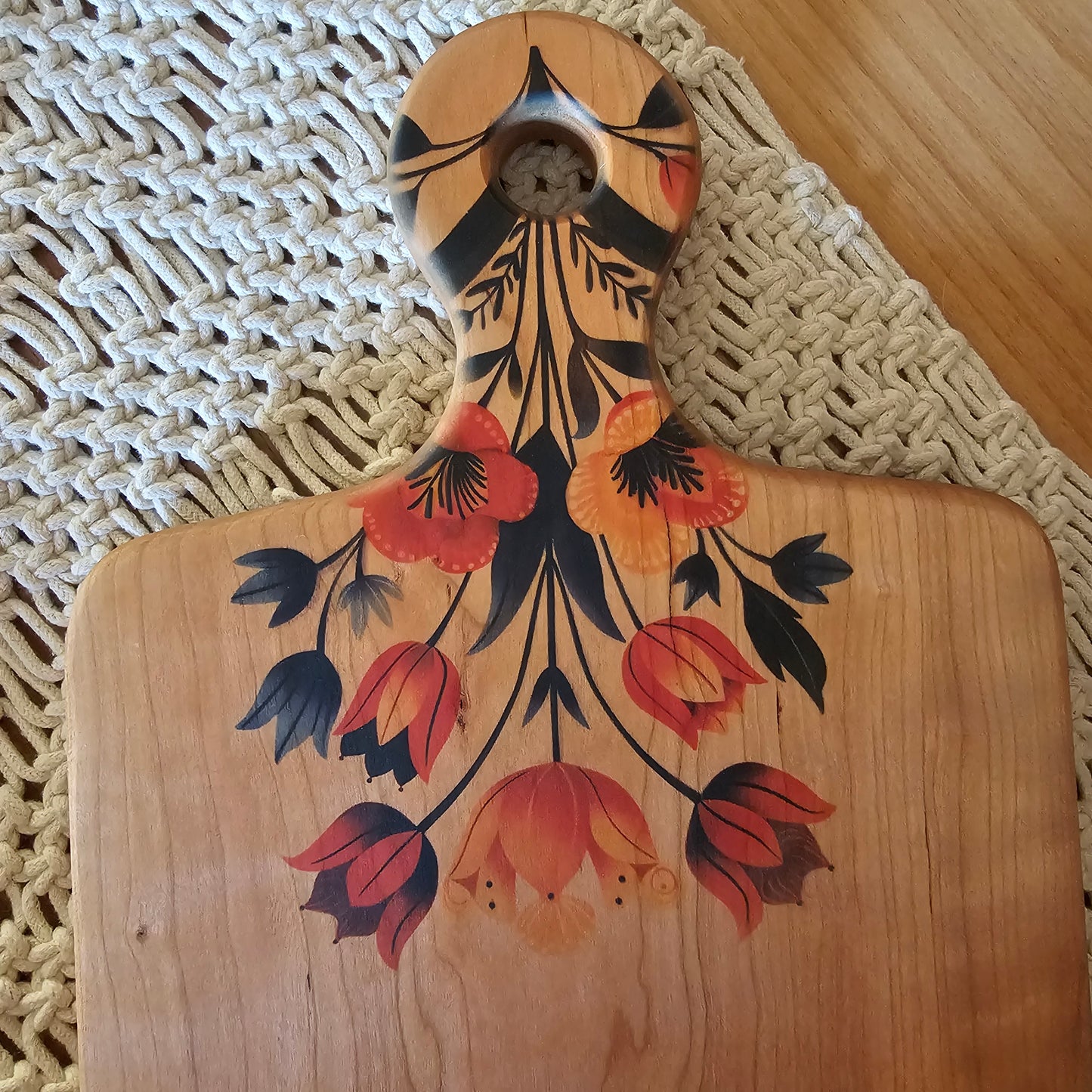 Folk Art Charcuterie Board- Cherry 17"x9.5"