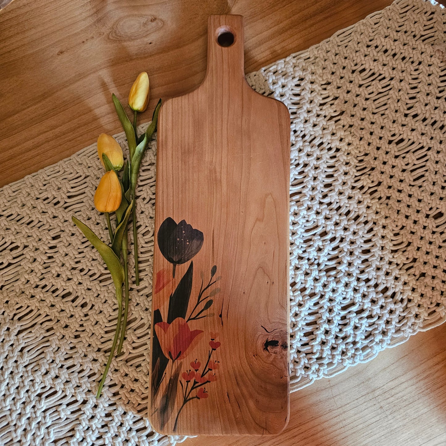 Folk Art Charcuterie Board- Cherry 19"x6"