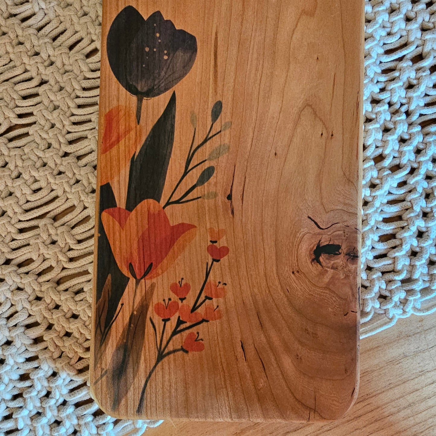 Folk Art Charcuterie Board- Cherry 19"x6"