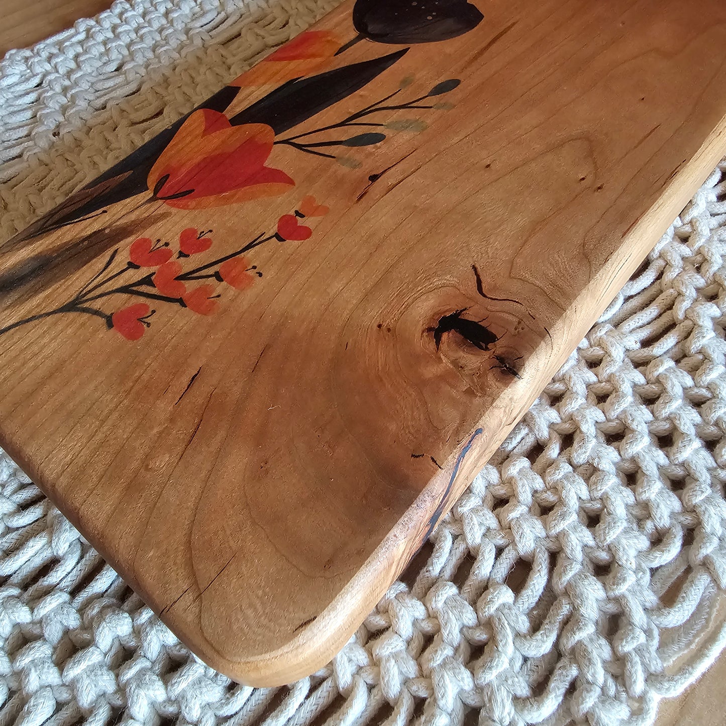 Folk Art Charcuterie Board- Cherry 19"x6"