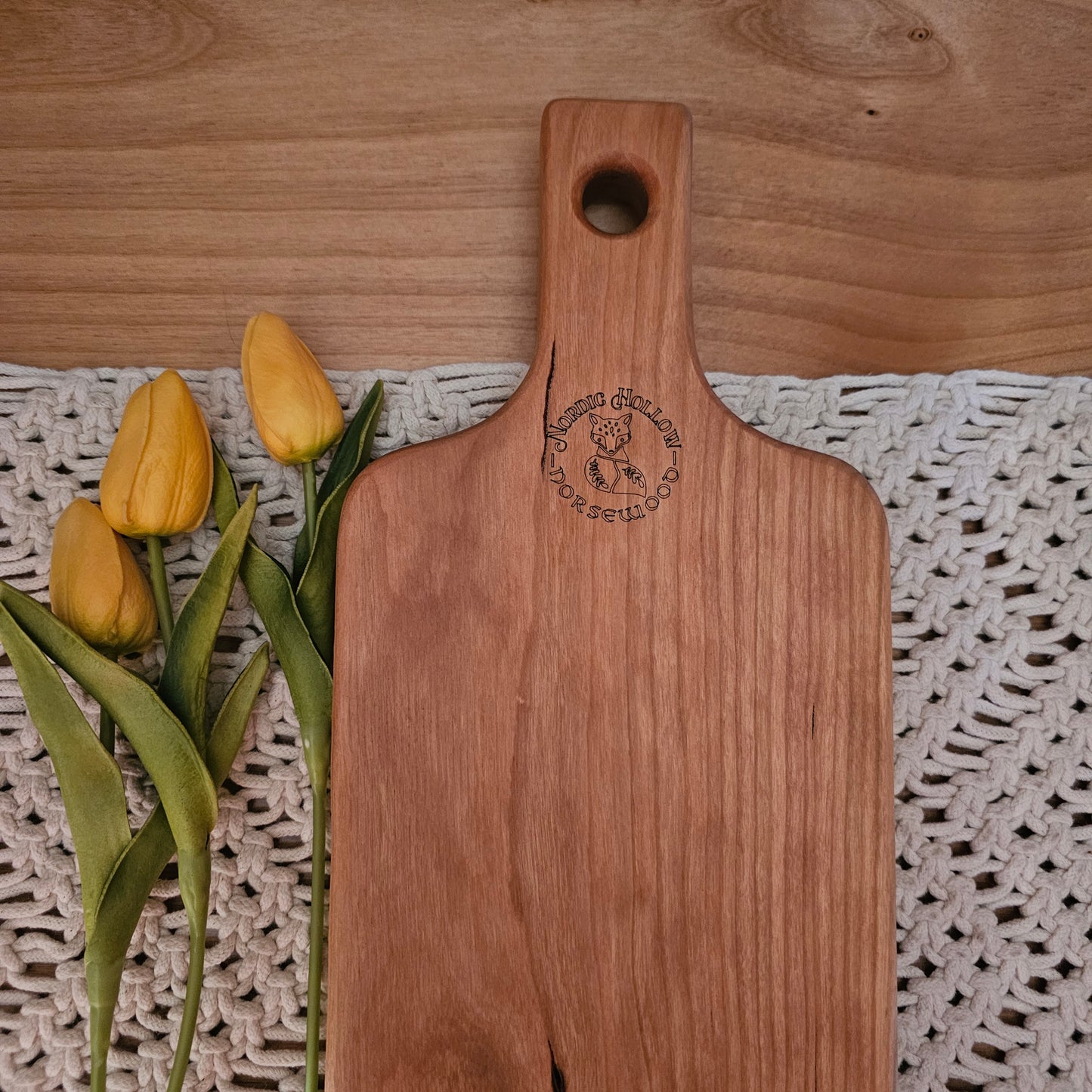 Folk Art Charcuterie Board- Cherry 19"x6"