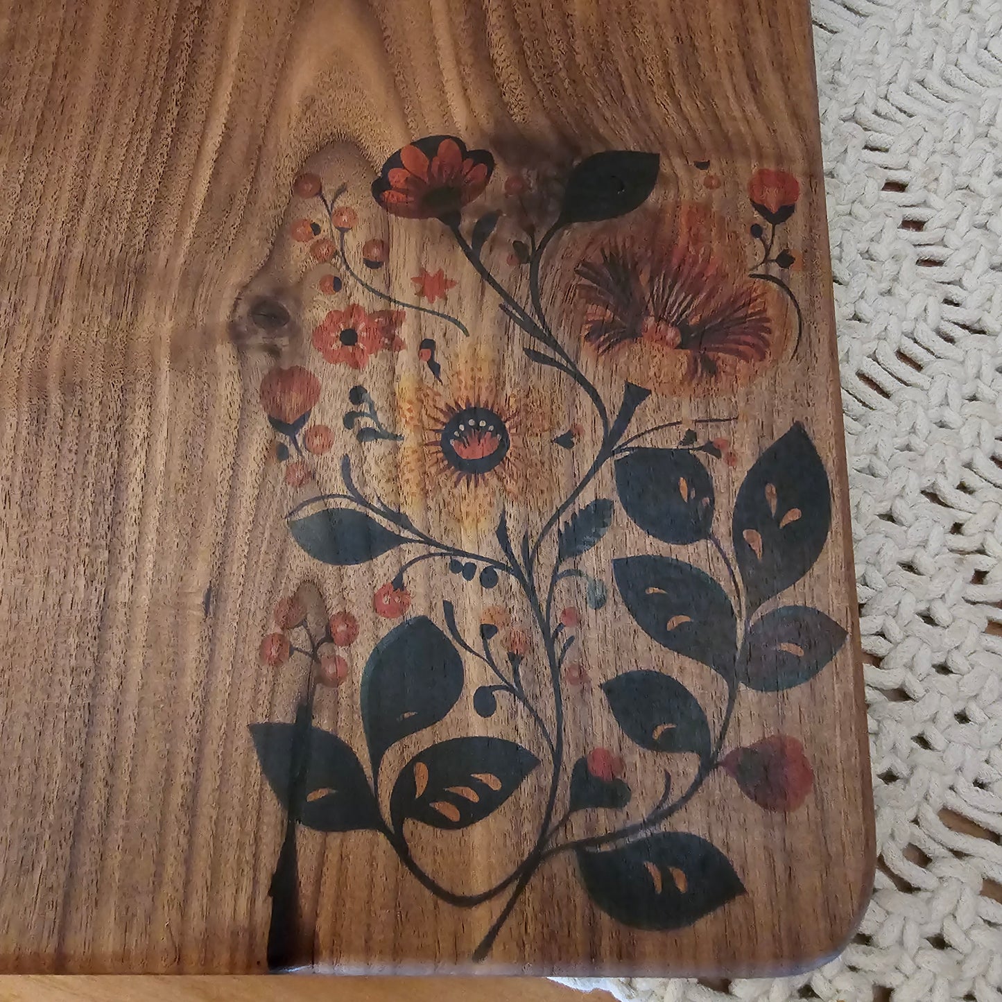 Folk Art Charcuterie Board- Black Walnut 17"x8.5"