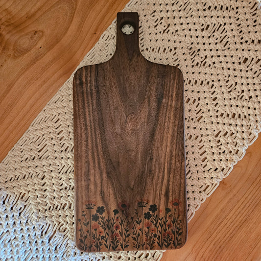 Folk Art Charcuterie Board- Black Walnut 18"x8.5"