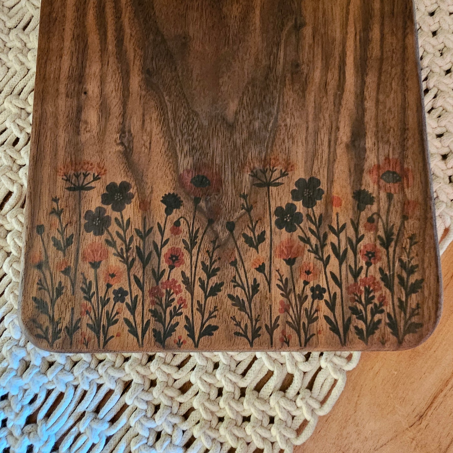 Folk Art Charcuterie Board- Black Walnut 18"x8.5"