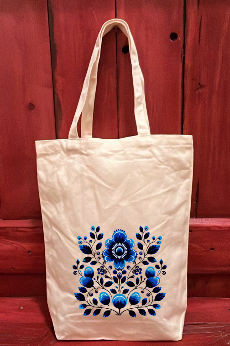 Tote Bag 15" X 14" Blue Floral