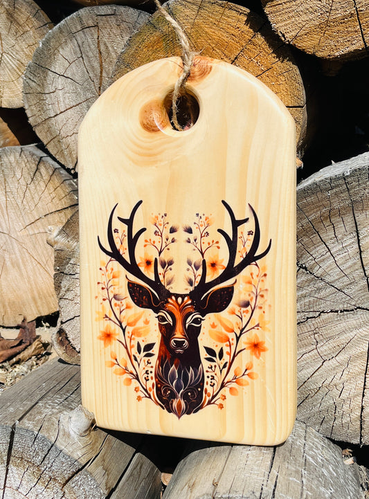 Cutting Board - Pine - 12 X 7 - Scandinavian Folk Art - Deer