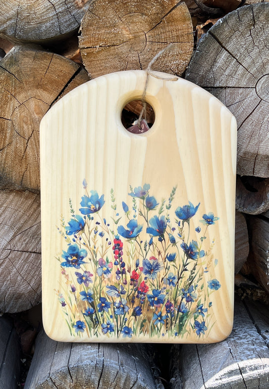Cutting Board - Pine - 12.5 X 9 - Scandinavian Folk Art - Wildflowers