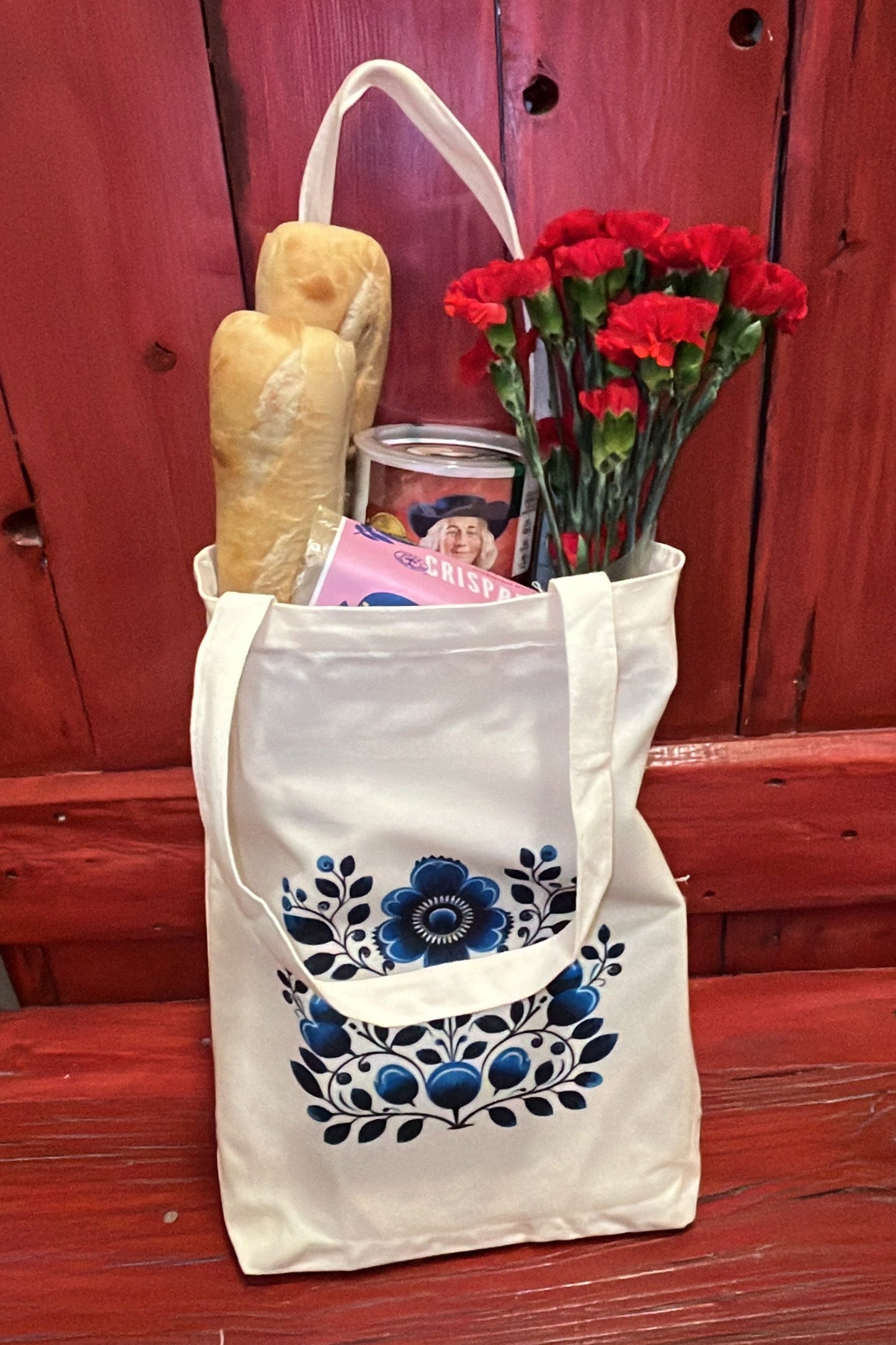 Tote Bag 15" X 14" Blue Floral
