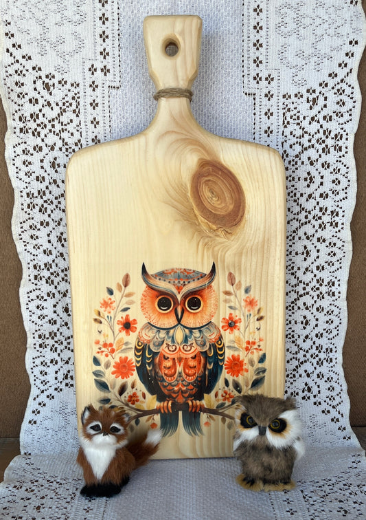 Cutting Board - Pine - 12 X 7 - Scandinavian Folk Art - Owl