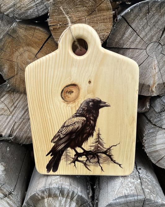 Cutting Board - Pine - 14 X 9.5 - Scandinavian Folk Art - Raven