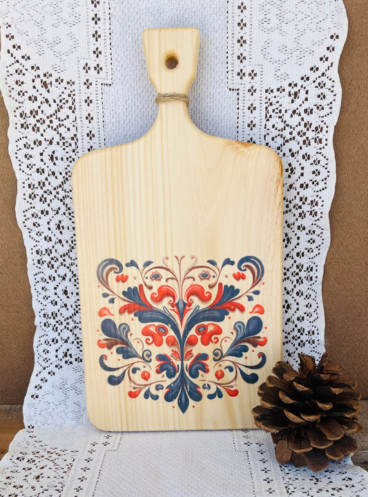 Cutting Board - Pine - 15.5 X 8 - Scandinavian Folk Art - Rosemaling