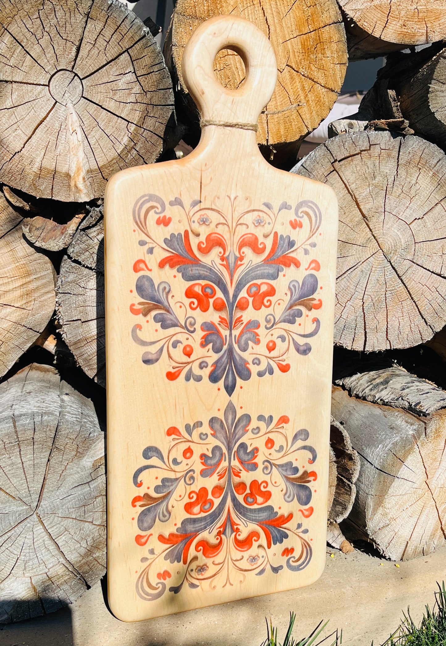 Cutting Board - Maple - 21 X 9 - Scandinavian Folk Art - Rosemaling