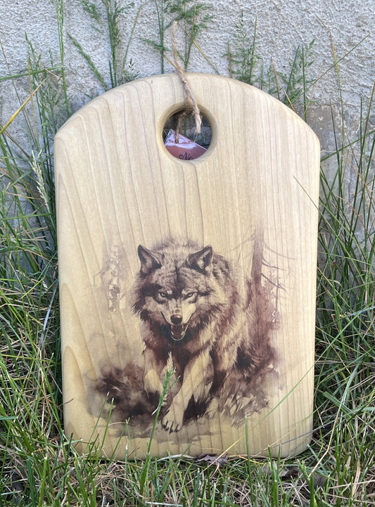 Cutting Board - Poplar - 12 X 8 - Scandinavian Folk Art - Wolf